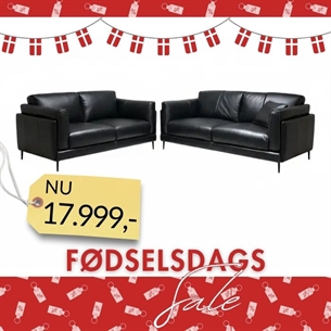 Sofa sæt 3+2 Model Salina - Dun indlæg - Læder sort